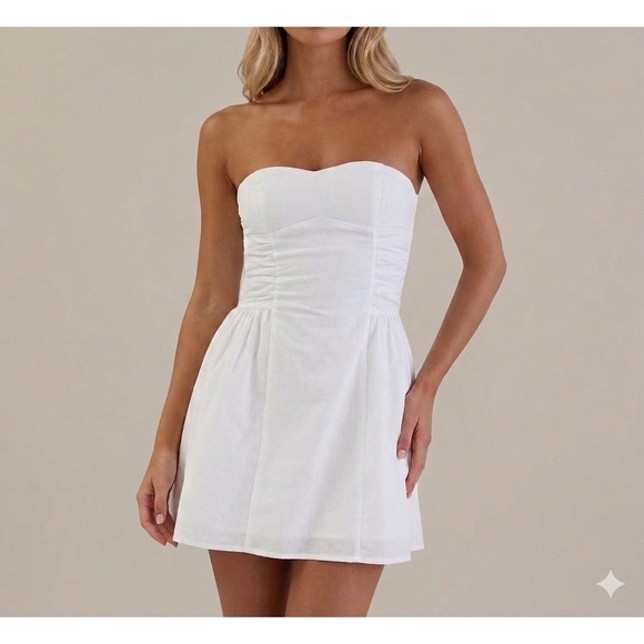 Princess Polly Dresses & Skirts - Princess Polly White Strapless Sibille Mini Dress Sweetheart Smocked Ruched US 8